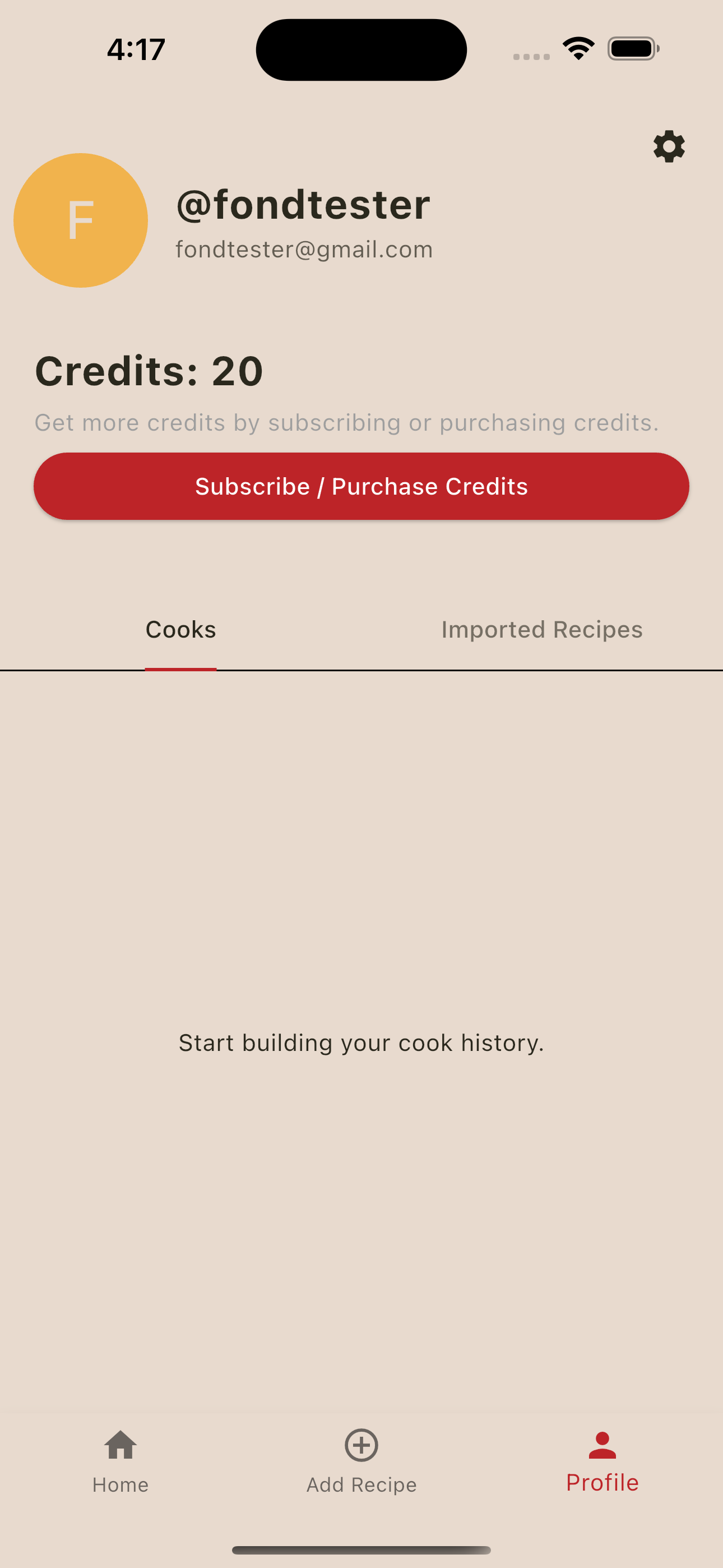 Settings screen